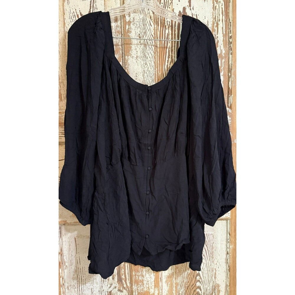 Old Navy Square-Neck Button-Front Long-Sleeve Blouse - Black Jack - 4X